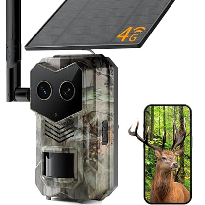 2025 Upgraded 4G Cellular Trail Camera with GPS,Dual Lens Game Camera with Night Vision, Trail Camera with Night Vision Motion Activated Waterproof, Wildlife Camera, SolarTrail Cam with Esim Card - color: A10