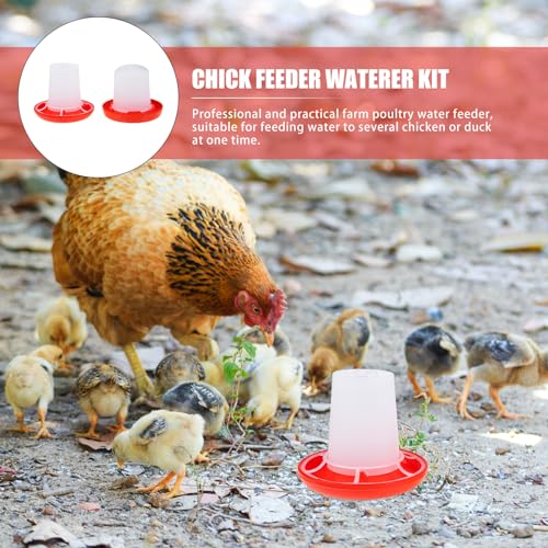 Chicken Feeder and Waterer Set Ducklings Quail Feeders Poultry Baby Chick Plastic Drinker and Waterer Kit for Farm and Brooder Use 4" X 3.5"