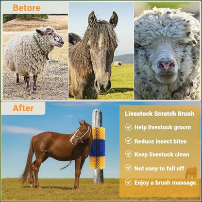 Garvee Livestock Scratch Brushes, Horse Scratcher Full Massage Grooming Brush Kit, Hard Silk Ranch Cow Brush Relieve Itching on the Back of Livestock for Horse Cow Cattle Sheep Pig Goat
