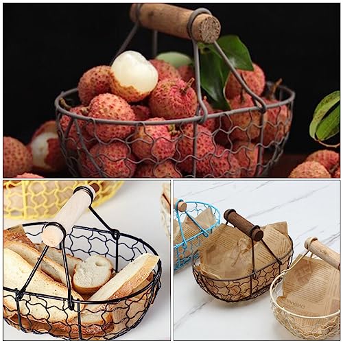 Egg Basket Wire Storage Basket with Handle Iron Art Eggs Tray Egg Gathering Vintage Country Fruit Vegetables Container Empty for Countertop Kitchen