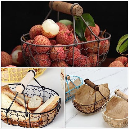 Egg Basket Wire Storage Basket with Handle Iron Art Eggs Tray Egg Gathering Vintage Country Fruit Vegetables Container Empty for Countertop Kitchen