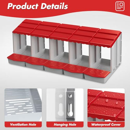 Chicken Nesting Boxes,5 Hole Nesting Box for Chicken Coop, Rolling Egg Collection and Protection Nesting Boxes - size: 5 Compartment