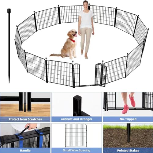 ADAVIN Garden Fence with Gate 36 in(H)×31 Ft(L) 14 Panels, Camping Fence, Tall Animal Barrier Fence, Pet Fences for Dogs Outside, Black Metal Decorative Garden Fencing, Flower Bed Fencing - size: 14panels-36in(H)×31ft(L)