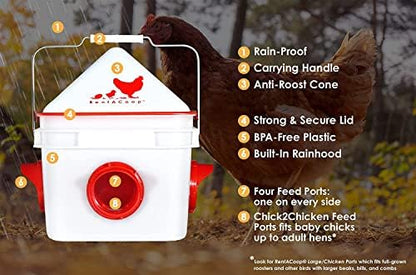 RentACoop 10lb Chick2Chicken BPA-Free 4-Port Chicken Feeder