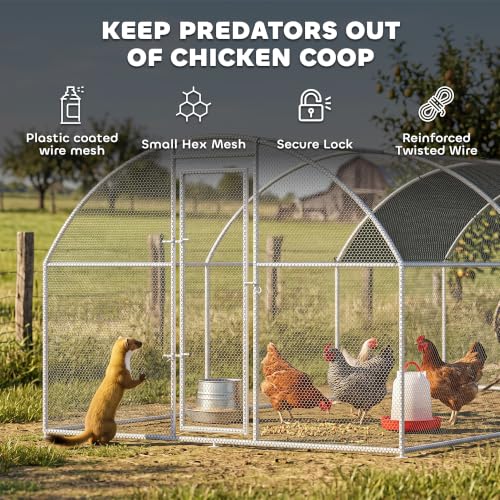 PawHut 9.2' x 18.7' x 6.5' Large Chicken Coop Metal Chicken Run with 210D Waterproof and Anti-UV Cover, Dome Shaped Walk in Fence Cage Hen House for Outdoor and Yard Farm Use, 1" Tube Diameter - size: 110.2"L x 224.4"W x 77.6"H