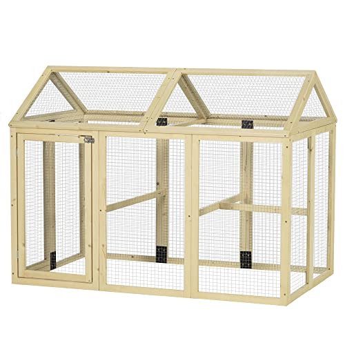 PawHut Chicken Run, Wooden Large Chicken Coop, Combinable Design with Perches & Doors for Outdoor, Backyard, Farm, 4.6' x 2.8', Nature Wood - color: Natural Wood