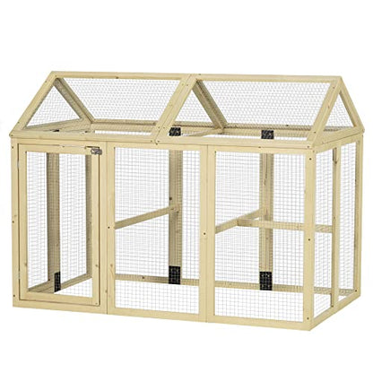 PawHut Chicken Run, Wooden Large Chicken Coop, Combinable Design with Perches & Doors for Outdoor, Backyard, Farm, 4.6' x 2.8', Nature Wood - color: Natural Wood
