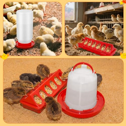 12 Pcs Chick Waterer and Feeder Kit 12-Hole Flip-top Chicken Feeders 1 L Chicken Water Dispenser 1.5 L Hanging Waterer & Feed Scoop Chick Starter Kit for Poultry Brooder