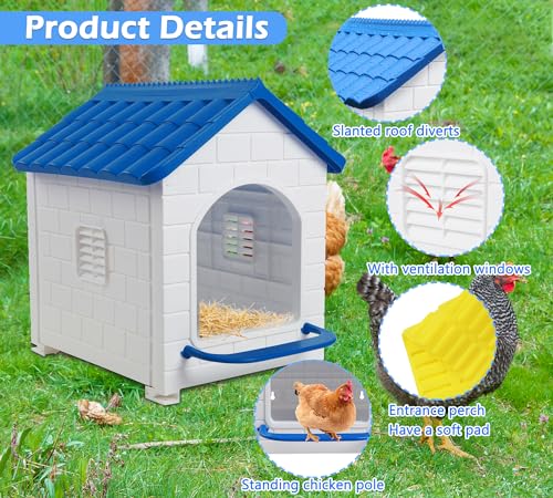 HiCaptain Chicken Nesting Box, Plastic Compartment Chicken Nesting Boxes for Chickens Coop for Laying Eggs for Hens, Ducks and Poultry with Chick Nesting Pads, Blue - color: Blue