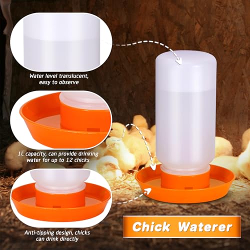 Chick Feeder and Waterer Kit, 2-in-1 Chick Starter Set, 0.3Gal Chicken Feeder and Waterer Set, Baby Chick Starter Kit for Poultry (Orange, 1L) - color: Orange