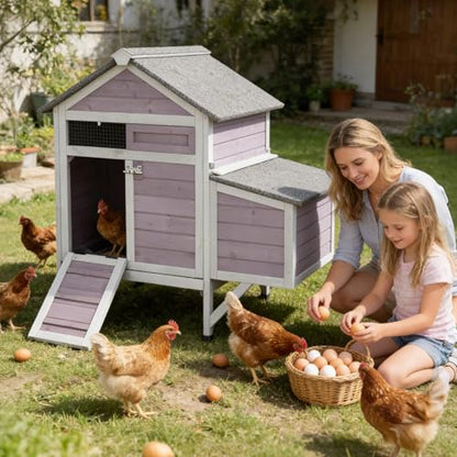 Aivituvin Chicken Coop with Nesting Box and Stand, Outdoor Elevated Hen House Wooden Poultry Coops with Weatherproof Asphalt Roof, Leakproof Pull-Out Tray for 2-3 Chickens, Ducks - Grey - size: 40.9"L x 27.4"W x 38.6"H