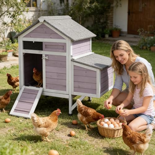 Aivituvin Chicken Coop with Nesting Box and Stand, Outdoor Elevated Hen House Wooden Poultry Coops with Weatherproof Asphalt Roof, Leakproof Pull-Out Tray for 2-3 Chickens, Ducks - Grey - size: 40.9"L x 27.4"W x 38.6"H