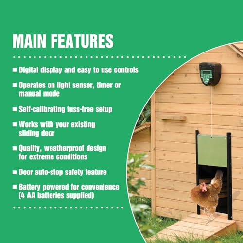 Brinsea ChickSafe Advance Automatic Chicken Coop Door Opener for Vertical Sliding or Hinged Hen House Doors with Programmable Timer, Digital Display, 8 lb. Lift Capacity - style: Light Sensor & Timer