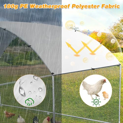 Outvita Large Metal Chicken Coop, 10×10FT Walk-in Poultry Cage with Waterproof & Anti-UV Round Arch Cover, Duck Rabbit Hen Cage Galvanized Mesh for Outdoor Yard Backyard and Farm - size: 120.0"L x 120.0"W x 78.0"H