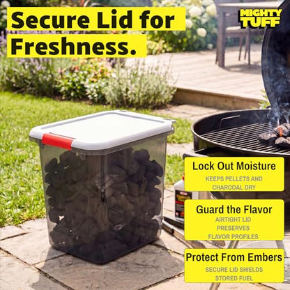Mighty Tuff 20 lb Pellet Storage Container, Airtight Storage Bin with Locking Latch, Durable Plastic Container with Lid for Dry Pellet Storage, Kitchen Pantry Organization