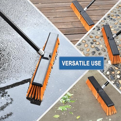 PBHEPJ 18 Inchs Push Broom Outdoor Heavy Duty, Shop Broom with 60" Long Handle for Cleaning Outdoor or Indoor Tile, Garage, Shop, Deck, Concrete, Wood, Stone, Patio Floor