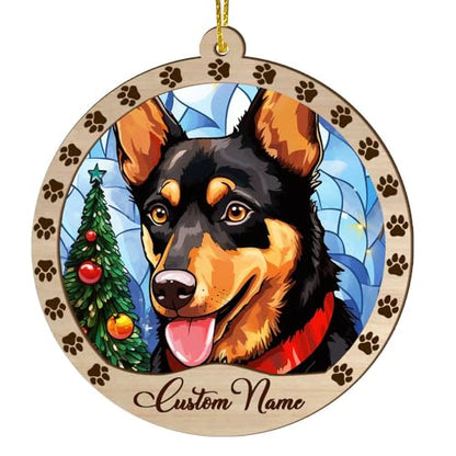 Personalized Australian Kelpie Ornament, Australian Kelpie Christmas Ornament, Custom Name Australian Kelpie Dog Suncatcher for Christmas Tree - color: Australian Kelpie