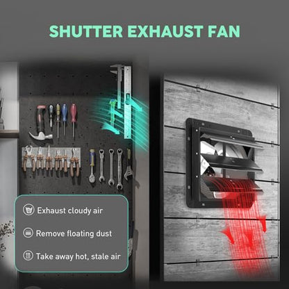 YOZON 12" Shutter Exhaust Fan with Speed Controller, Wall Mounted Wall Exhaust Fan, Automatic Shutter, High Speed, 1130CFM, Vent Fan for Garage, Greenhouse, Shed, Chicken Coop and Workshop - Black - size: 12 INCH Black