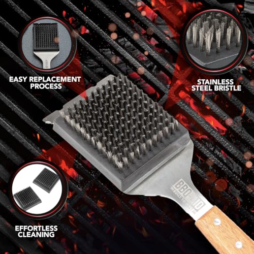 BBQ-AID 2-Pack Wire Grill Brush Replacement Heads, Grill Cleaning Bristle Brush - Screwdriver Included, for 2024 Model Grill Brush and Scraper. No Scratch Cleaning for Any Grill: Char Broil & Ceramic - color: Grill Brush Replacement Head