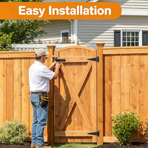 Heavy Duty Gate Hardware Kit for Wood Fence Black Fence Gate Hardware with 2 T-Strap Gate Hinges Sliding Gate Latch 2 Gate Handles Outdoor Gate Hinges and Latch Set for Yard Shed Barn 16 inch - size: 16inch