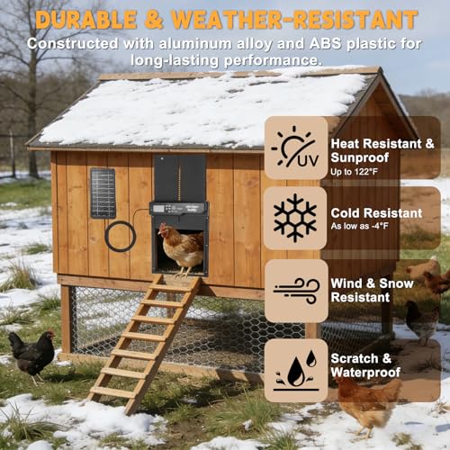 Solar Automatic Chicken Coop Door Opener, Auto Chicken Door with Timer and Light Sensor, Safe & Smart Operation with Obstacle Detection