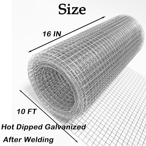 Hardware Cloth 1/4 inch 16inx10ft Galvanized After Welding 23 Gauge,Wire Cloth Wire Mesh Roll Chicken Wire Fence Mesh Roll for Chicken Pen/Coop Fences, Garden Fences,Screen Mesh,Poultry Netting Cage