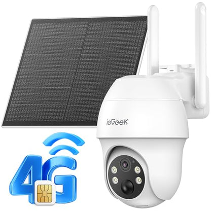 ieGeek 4G LTE Cellular Security Camera Wireless Outdoor, No WiFi Battery Powered Cameras with Solar Panel, 2K HD Color Night Vision, 2-Way Audio, 360° PTZ, PIR Motion Sensor(Subscription Required)