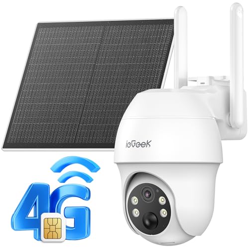 ieGeek 4G LTE Cellular Security Camera Wireless Outdoor, No WiFi Battery Powered Cameras with Solar Panel, 2K HD Color Night Vision, 2-Way Audio, 360° PTZ, PIR Motion Sensor(Subscription Required)