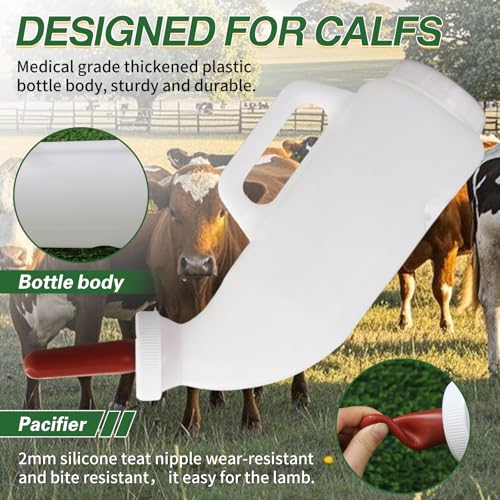 2.64 Quart High-Capacity Horizontal Milk Bottle Calf Feeder Bottles with Handle and Silicone Nipple，Farm Cow Milk Feeder, Livestock Supplies (White/red)