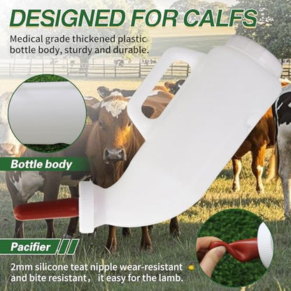 2.64 Quart High-Capacity Horizontal Milk Bottle Calf Feeder Bottles with Handle and Silicone Nipple，Farm Cow Milk Feeder, Livestock Supplies (White/red)