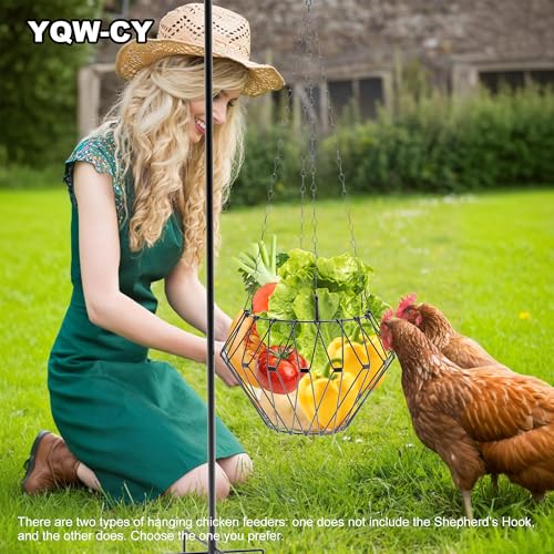 Hanging Chicken Feeder with Shepherd's Hook, Foldable Chicken Vegetable Fruits Feeder, Poultry Feeding Holder Basket with Hanging Chain for Chicken Coop Accessory - style: 1 Pack with Shepherds Hook