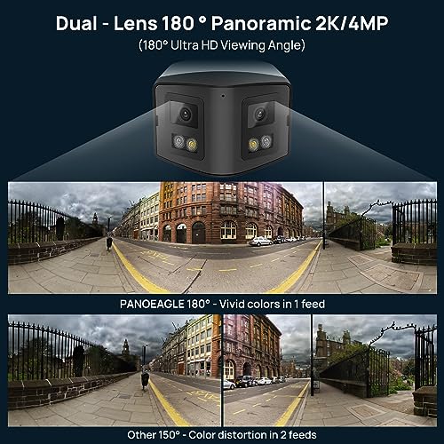 PANOEAGLE 4MP Dual Lens PoE IP Security Camera Outdoor with 180° Panoramic Wide Angle,Smart Color Night Vision,Smart Motion Detection,2-Way Audio & Micro SD Slot(512G),IP67 Waterproof,NDAA Complaint