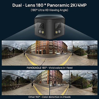 PANOEAGLE 4MP Dual Lens PoE IP Security Camera Outdoor with 180° Panoramic Wide Angle,Smart Color Night Vision,Smart Motion Detection,2-Way Audio & Micro SD Slot(512G),IP67 Waterproof,NDAA Complaint