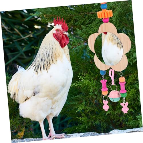 Hemoton Creative Hanging Wooden Mirror Toy for Pet Chickens and Engaging Mirror and Pendant Design for Curiosity and Exercise Chicken Coop Accessory