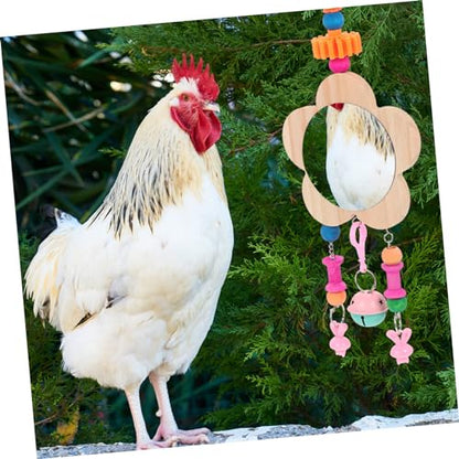 Hemoton Creative Hanging Wooden Mirror Toy for Pet Chickens and Engaging Mirror and Pendant Design for Curiosity and Exercise Chicken Coop Accessory