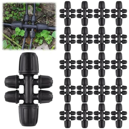 20PCS Locked Barbed Tee Connectors, Kalolary 5/16" to 1/4" Drip Irrigation Fittings Kit 8/12mm to 4/7mm Tube Lock Female Connector 6-Way Barbed Lock Irrigation Parts for Watering System (Black) - color: Black 5/16" to 1/4" 6-Way