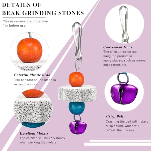 Sumind 2 Pieces Chicken Mirror Toys Hanging Swing Mirror with Bell Wooden Pecking Toy and 4 Pieces Beak Grinding Molar Stones for Hens Birds Parrots(Red,Blue) - color: Red,Blue