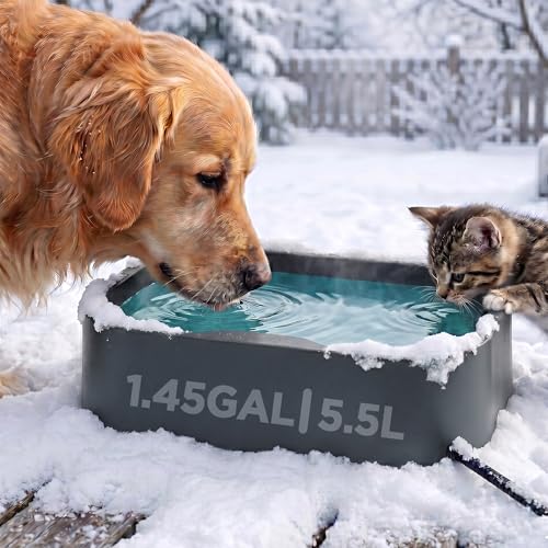 Heated Water Bowl, 5.5L/1.45Gal Extra Large Winter Freeze Proof Pet Heated Water Bowl with Anti Chewy Long Cord, BPA-Free, for Dog Cats Rabbit Chicken Duck Squirrel Animals Outside Heated Water Bucket - color: Grey
