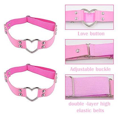 2PCS Leather Heart Garter - Adjustable Leg Ring for Cosplay, Spike Party - color: Pink