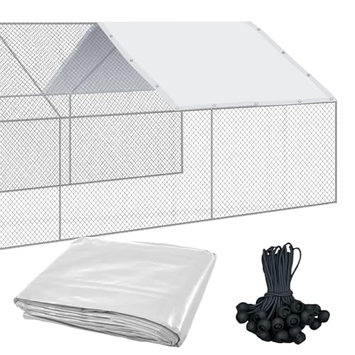 VitalCozy 1 Set Chicken Coop Cover Waterproof 14.5 x 6.6 ft Chicken Cover Coop Tarp with 25 Pcs Ball Bungees Cords, Accessories for Walk-in Run Pen, Outdoor, Yard - size: 15.9"L x 10.6"W x 3.9"H