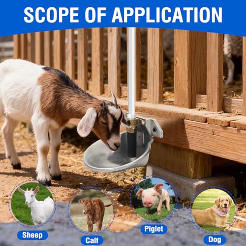 Stainless Steel Automatic Goat Waterer Livestock Sheep Water Bowl with Copper Valve and Drain Hole, Automatic Drinking Trough for Goat Sheep Calf Pig Dog (2pcs)