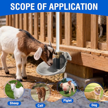 Stainless Steel Automatic Goat Waterer Livestock Sheep Water Bowl with Copper Valve and Drain Hole, Automatic Drinking Trough for Goat Sheep Calf Pig Dog (2pcs)