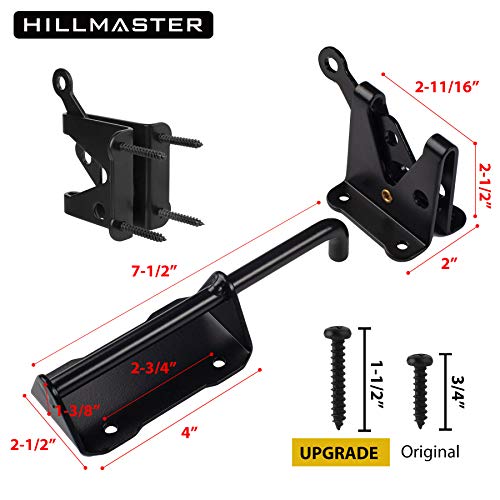 HILLMASTER Heavy Duty Automatic Gate Latch for Wooden Fences with Pull String, 7.5" Self-Locking Gravity Gate Door Latches with Handle for Outdoor Garden, Pool, Metal Gates, Vinyl Fence, Black Finish