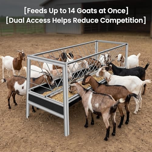 Livestock Feeder, Stainless Steel Goat Feeder for Goats Sheep Horses and Calves, 77 Gallon Hay Feeder with Rubber Trough Livestock Feeder