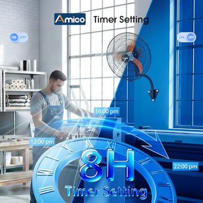 Amico 20" Industrial Wall Mount Fan with Remote Control, 5000 CFM High Velocity Oscillating Wall Mounted Fan, DC Motor Commercial Shop Fan for Garage, Workshop, Gym, Patio, Indoor/Outdoor