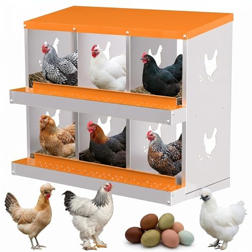 Chicken Nesting Boxes, 6 Compartment Metal Stainless Steel Chicken Laying Boxes, Easy to Clean and Install, 2-in-1 Wall/Floor Standing, for Hens Outdoor Chicken Coop Farm Yard, Orange - color: Orange, size: 6 holes