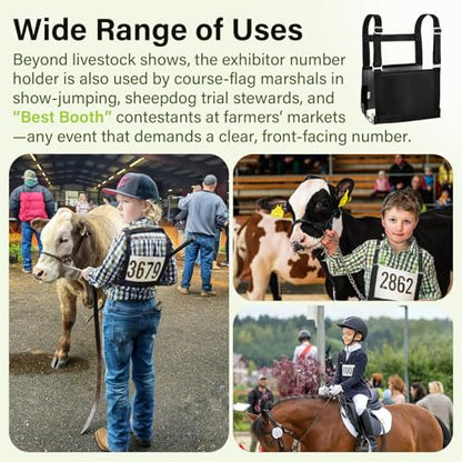 Black Exhibitor Number Harness Adjustable Show Number Holder for 4-H/FFA, Sheepdog Trials, Breed Shows