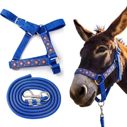 1 Set Miniature Donkey Halter with Lead Ropes, Cute and Stylish Adjustable Nylon Head Collar Set for Miniature Donkeys (Blue) - color: blue