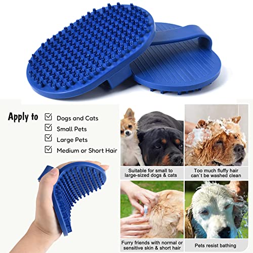 Dog Grooming Brush, Dog Shampoo Bath Brush Shedding Soothing Massage Rubber Comb for Long Short Haired Dogs and Cats 2pcs - color: Blue