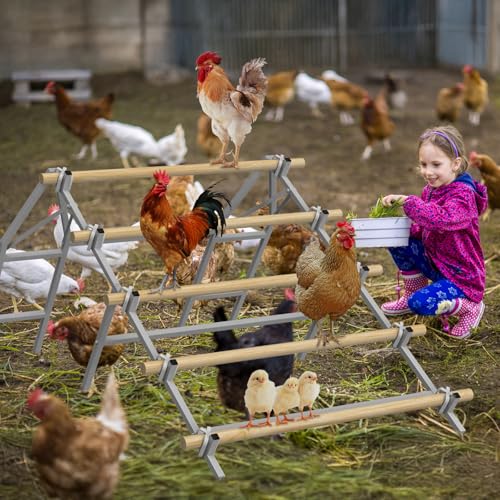 Chicken Perch Roosting Bars, Chicken Perch for Coop, Roosting Bars for Chickens Coop, Chicken Perch Ladder, DIY with Your Own Wooden Boards, Silver